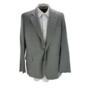 Samuelsohn Gray Houndstooth Wool Blazer 42L Men's Dormeuil Super 100s 2 Button